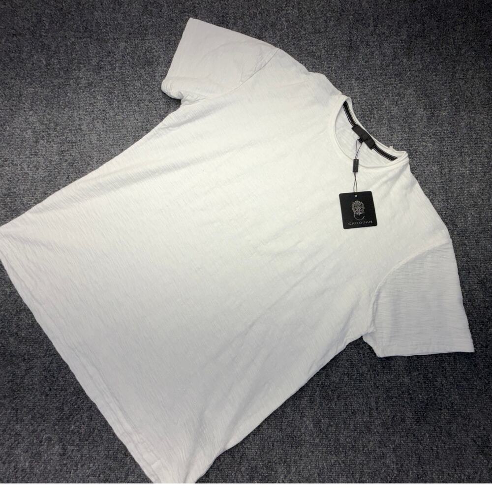 Cadogan Slub Cotton T Shirt White Textured USA Made Mens Medium